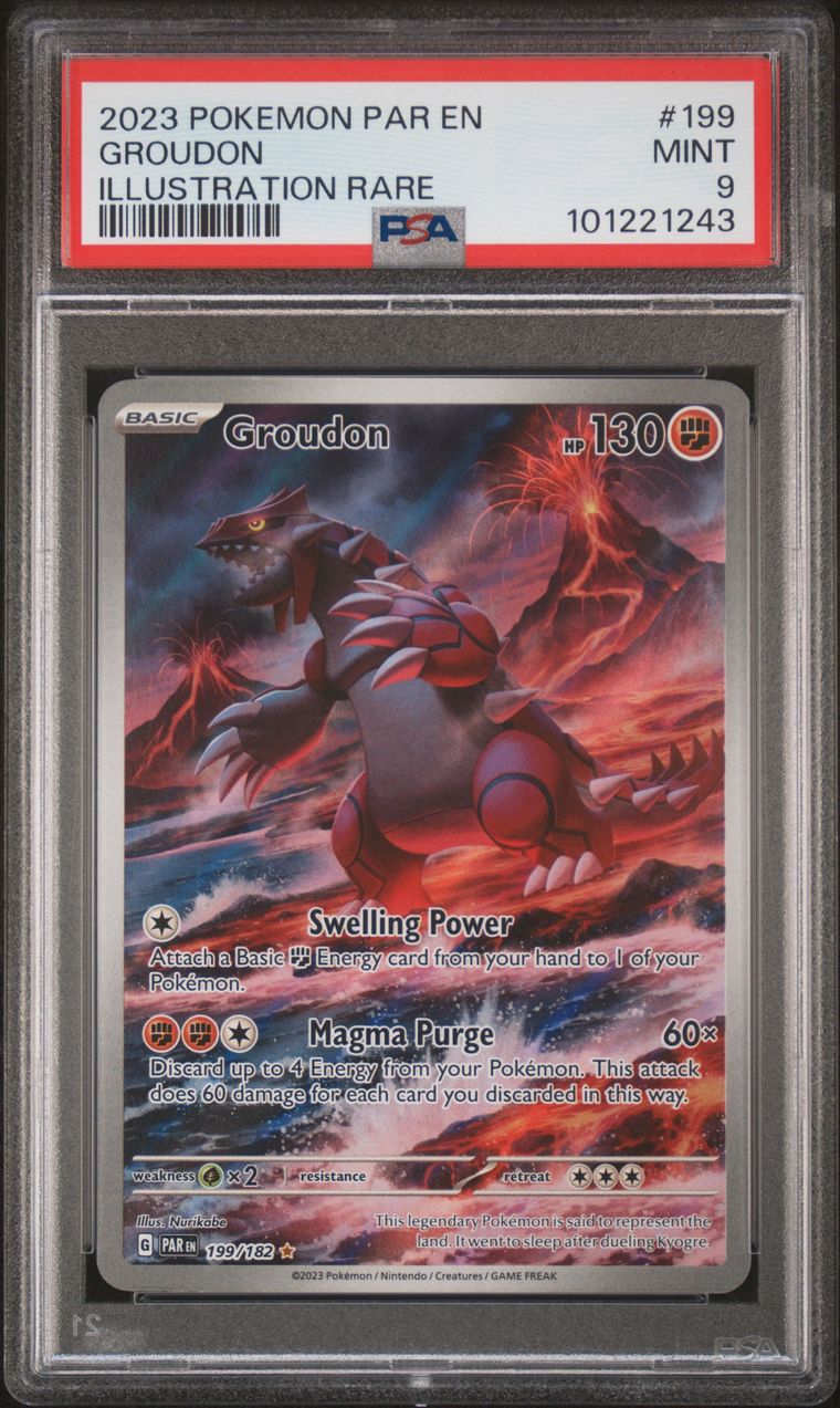 PSA 9 2023 Pokemon Par En-Paradox Rift 199 Groudon Illustration Rare, PSA 9