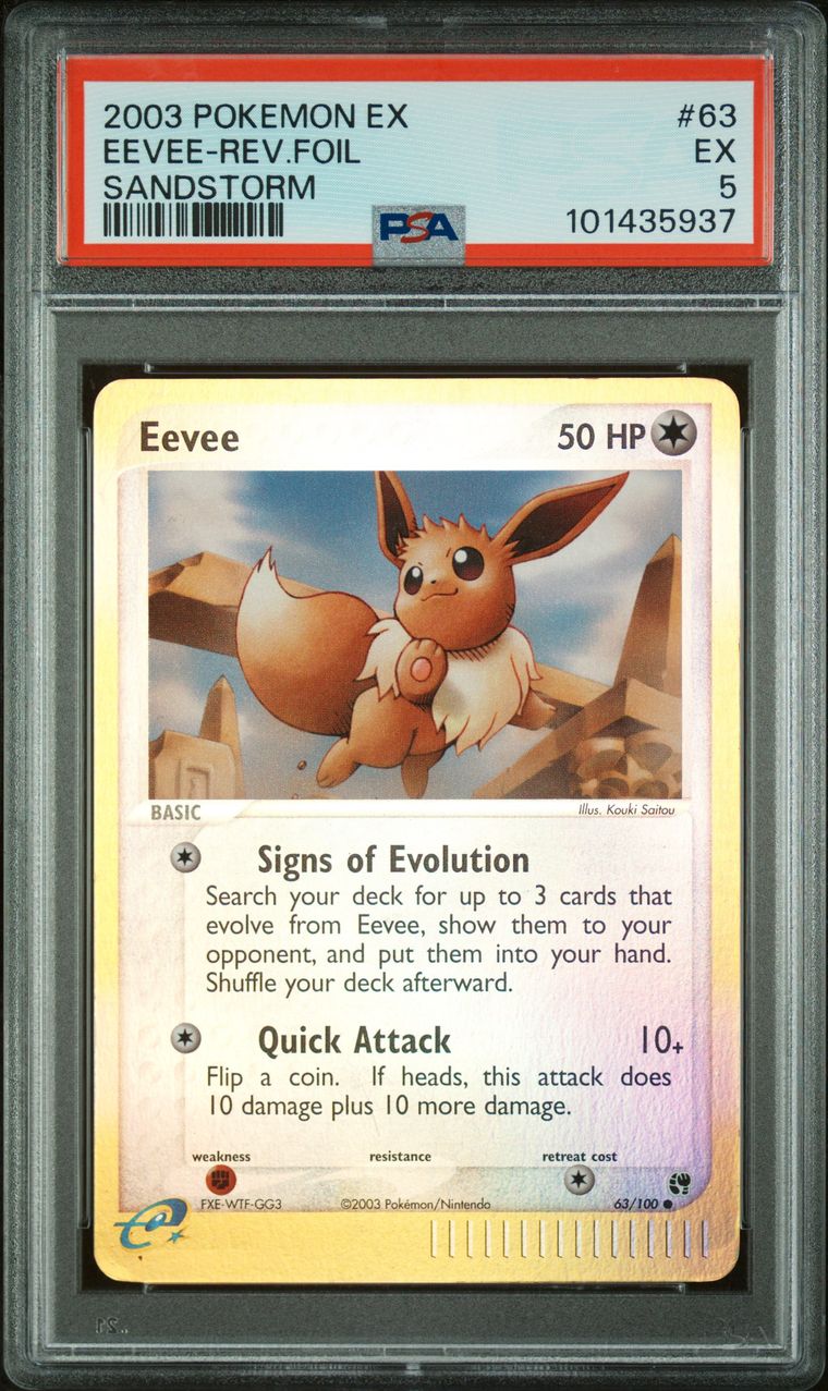 PSA 5 2003 Pokemon Ex Sandstorm 63 Eevee-Reverse Foil, PSA 5