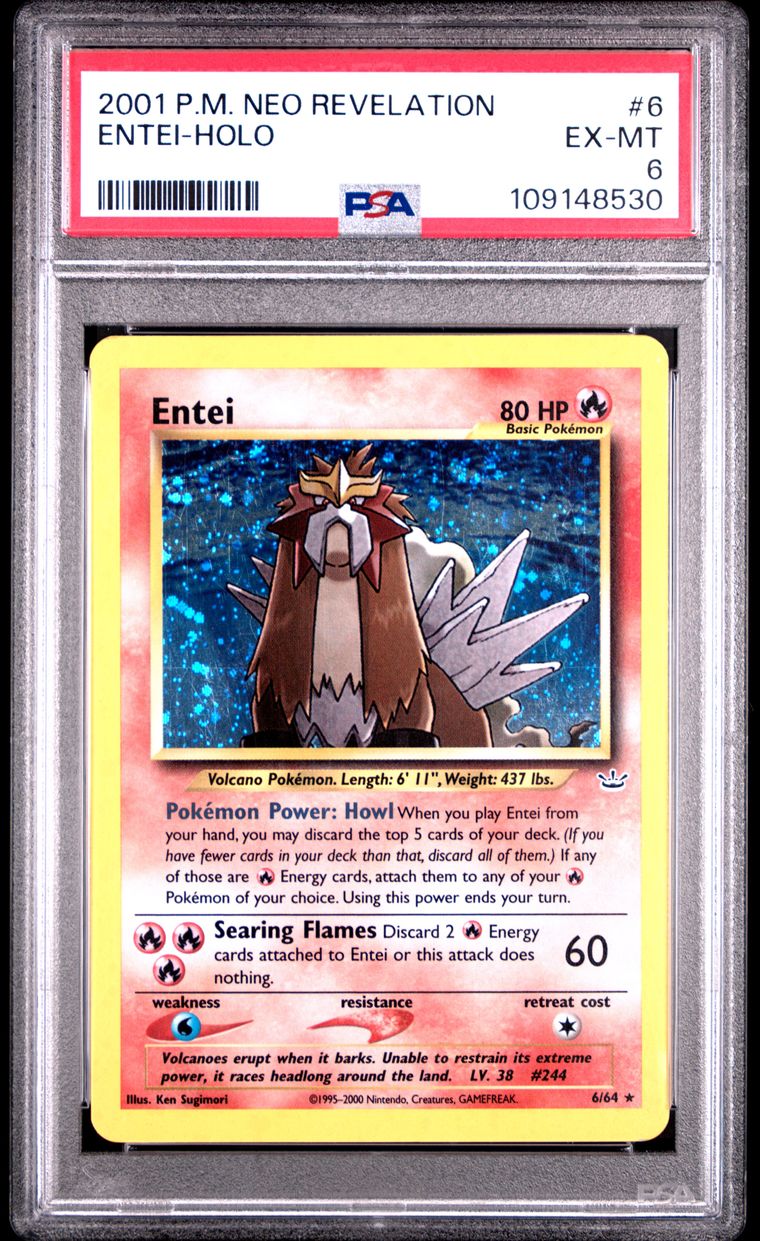 PSA 6 2001 Pokemon Neo Revelation 6 Entei-Holo, PSA 6