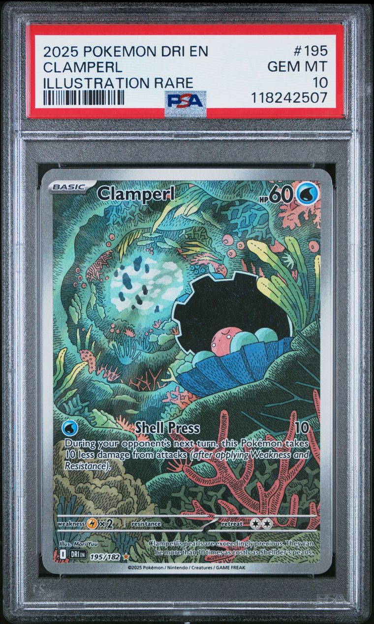 PSA 10 2025 Pokemon Dri En-Destined Rivals 195 Clamperl Illustration Rare, PSA 10