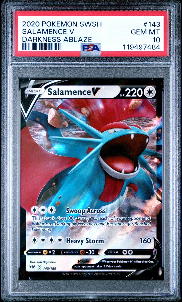 PSA 10 2020 Pokemon Sword & Shield Darkness Ablaze 143 Salamence V, PSA 10