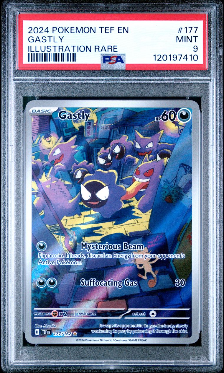 PSA 9 2024 Pokemon Tef En-Temporal Forces 177 Gastly Illustration Rare, PSA 9
