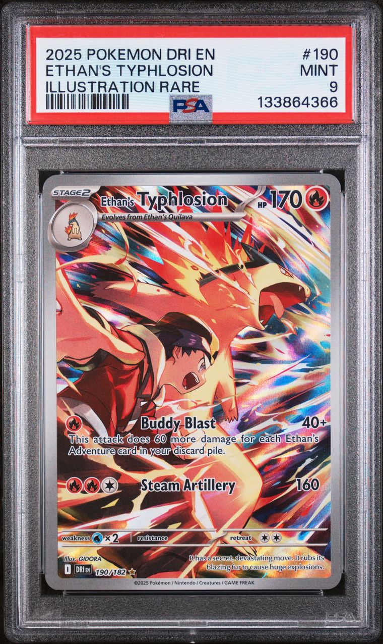 PSA 9 2025 Pokemon Dri En-Destined Rivals 190 Ethan's Typhlosion Illustration Rare, PSA 9