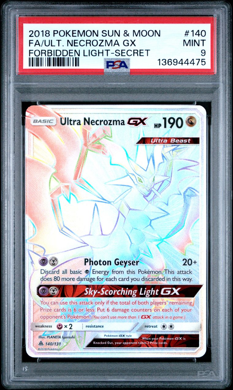 PSA 9 2018 Pokemon Sun & Moon Forbidden Light 140 Full Art/ultra Necrozma Gx Secret, PSA 9