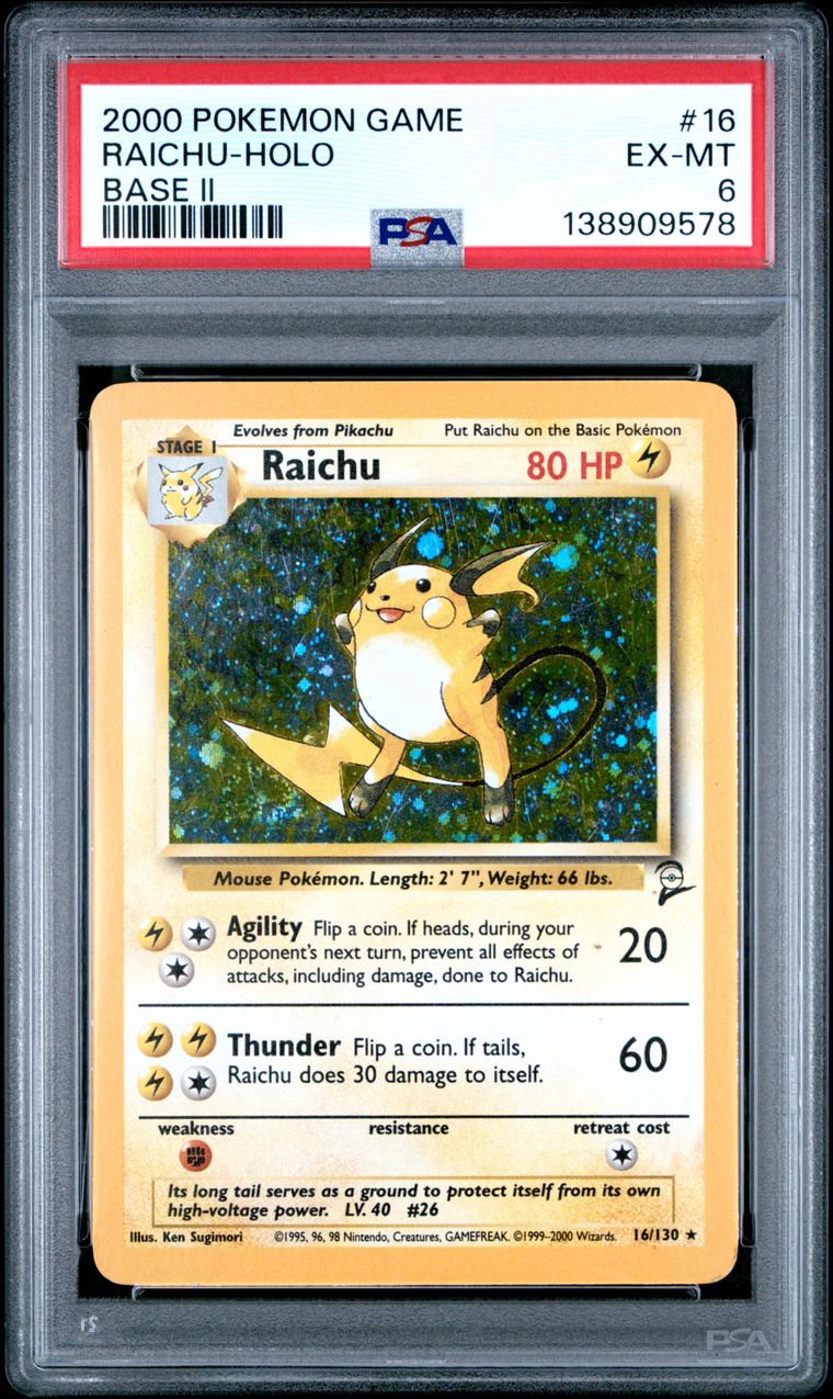 PSA 6 2000 Pokemon Game Base II 16 Raichu-Holo, PSA 6
