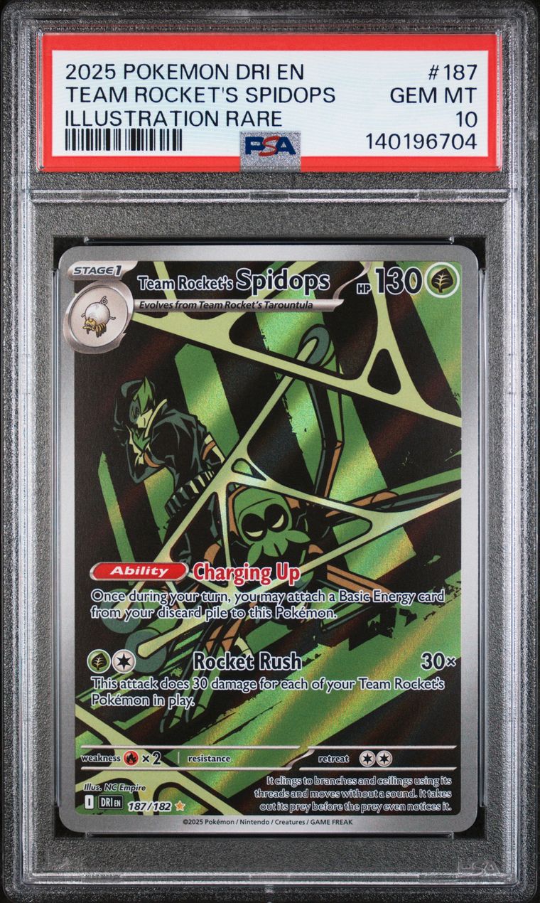 PSA 10 2025 Pokemon Dri En-Destined Rivals 187 Team Rocket's Spidops Illustration Rare, PSA 10