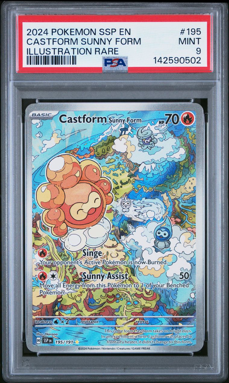 PSA 9 2024 Pokemon Ssp En-Surging Sparks 195 Castform Sunny Form Illustration Rare, PSA 9