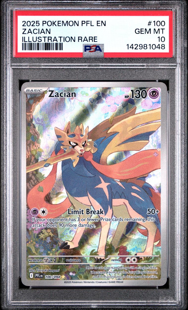 PSA 10 2025 Pokemon Pfl En-Phantasmal Flames #100 Zacian Illustration Rare, PSA 10