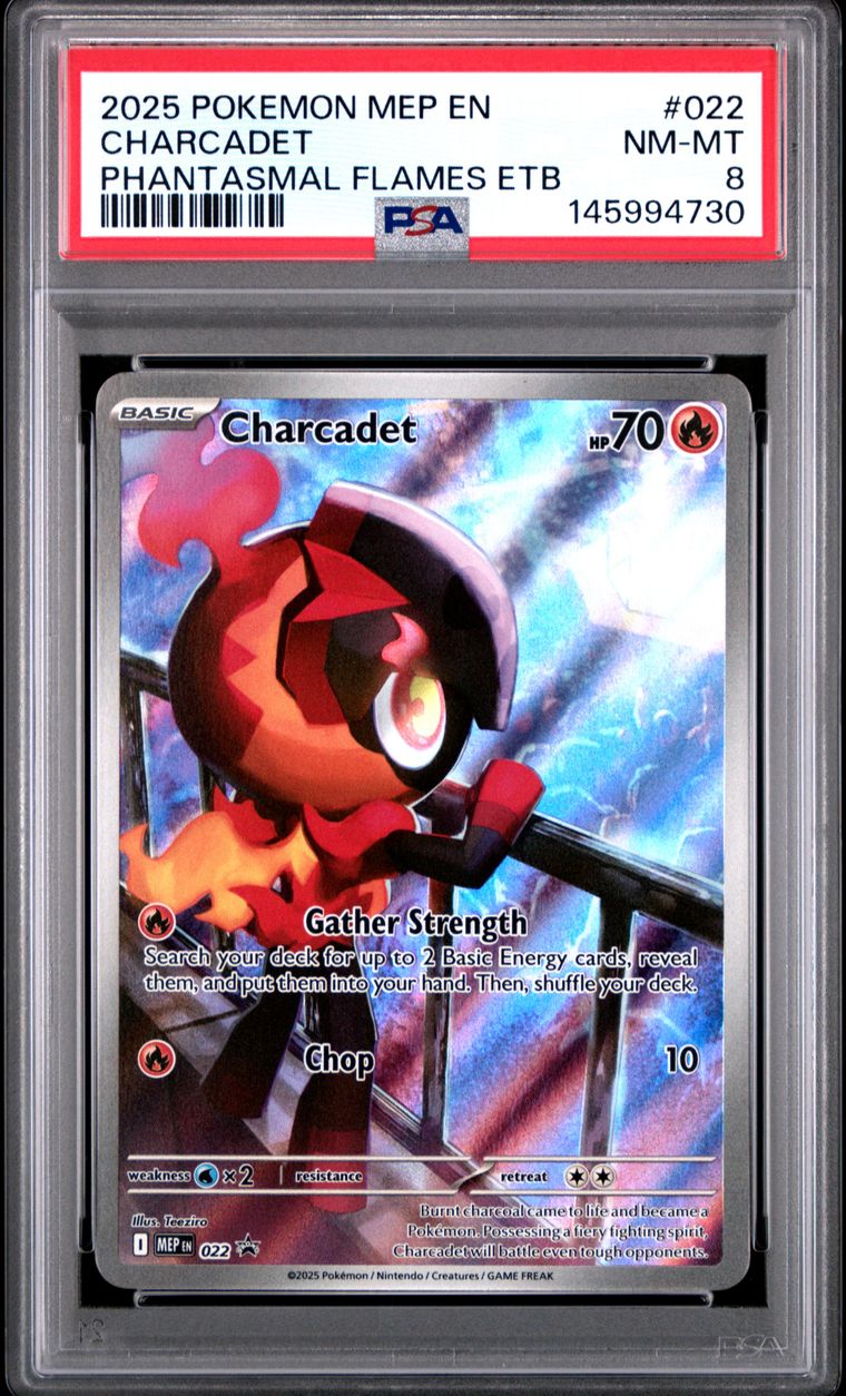 PSA 8 2025 Pokemon Mep En-Me Black Star Promo #022 Charcadet Phantasmal Flames Etb, PSA 8