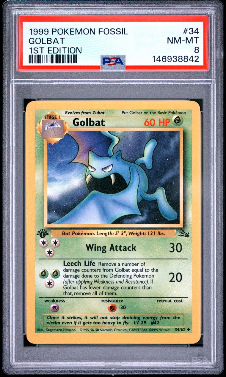 PSA 8 1999 Pokemon Fossil #34 Golbat 1st Edition, PSA 8