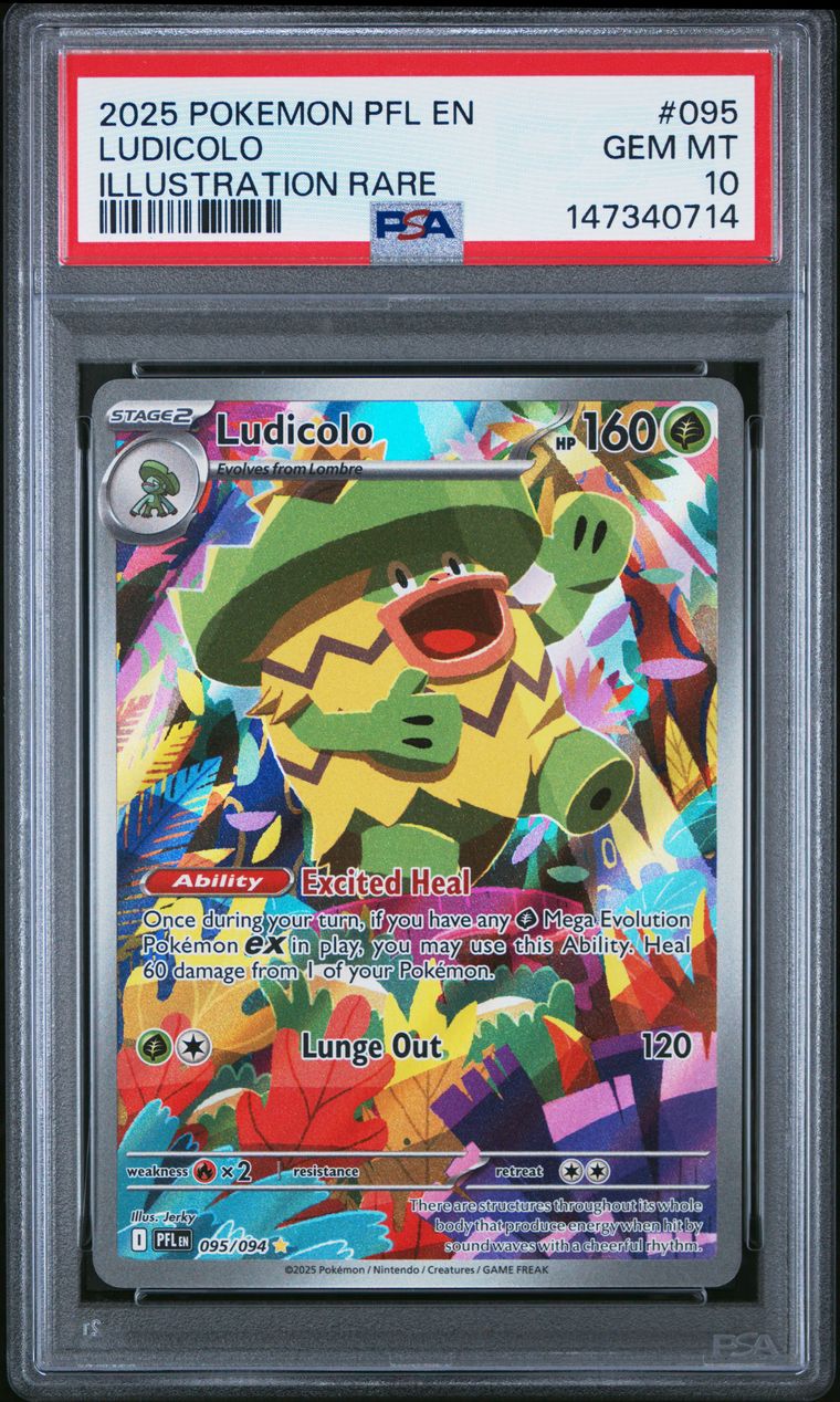 PSA 10 2025 Pokemon Pfl En-Phantasmal Flames #095 Ludicolo Illustration Rare, PSA 10
