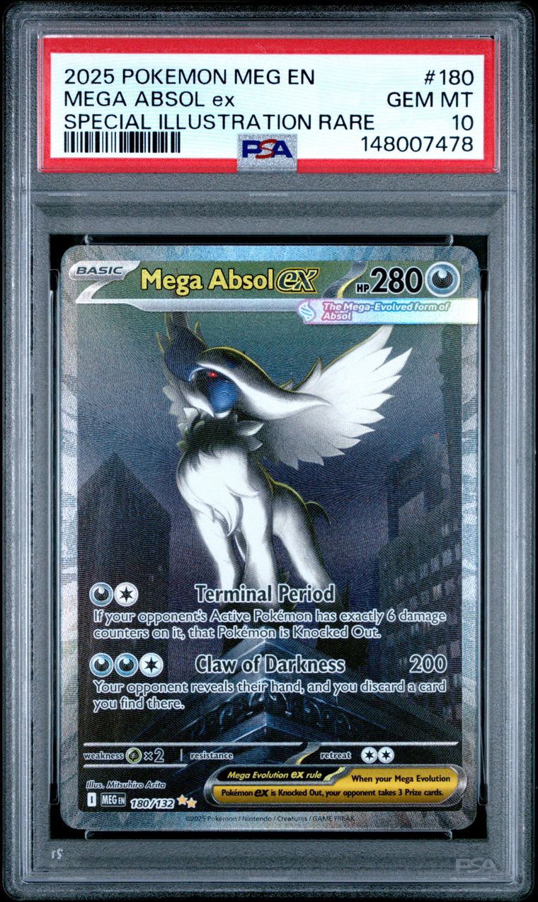 PSA 10 2025 Pokemon Meg En-Mega Evolution #180 Mega Absol Ex Special Illustration Rare, PSA 10