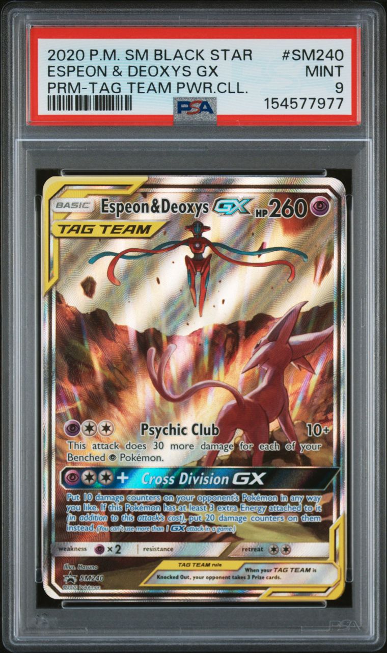 PSA 9 2020 Pokemon Sm Black Star Promo #SM240 Espeon & Deoxys Gx Prm-Tag Team Pwr.cll., PSA 9