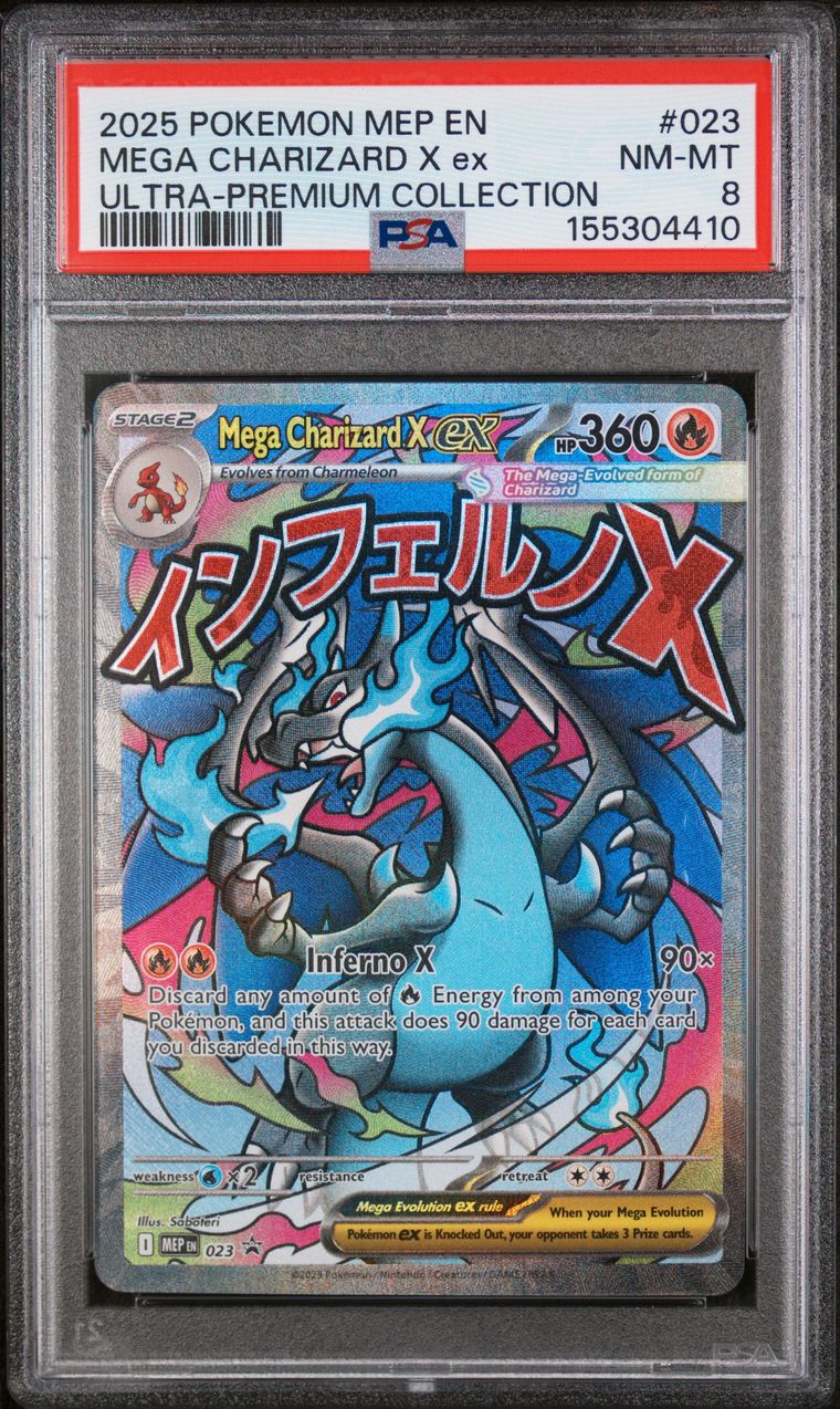 PSA 8 2025 Pokemon Mep En-Me Black Star Promo #023 Mega Charizard X Ex Ultra-Premium Collection, PSA 8
