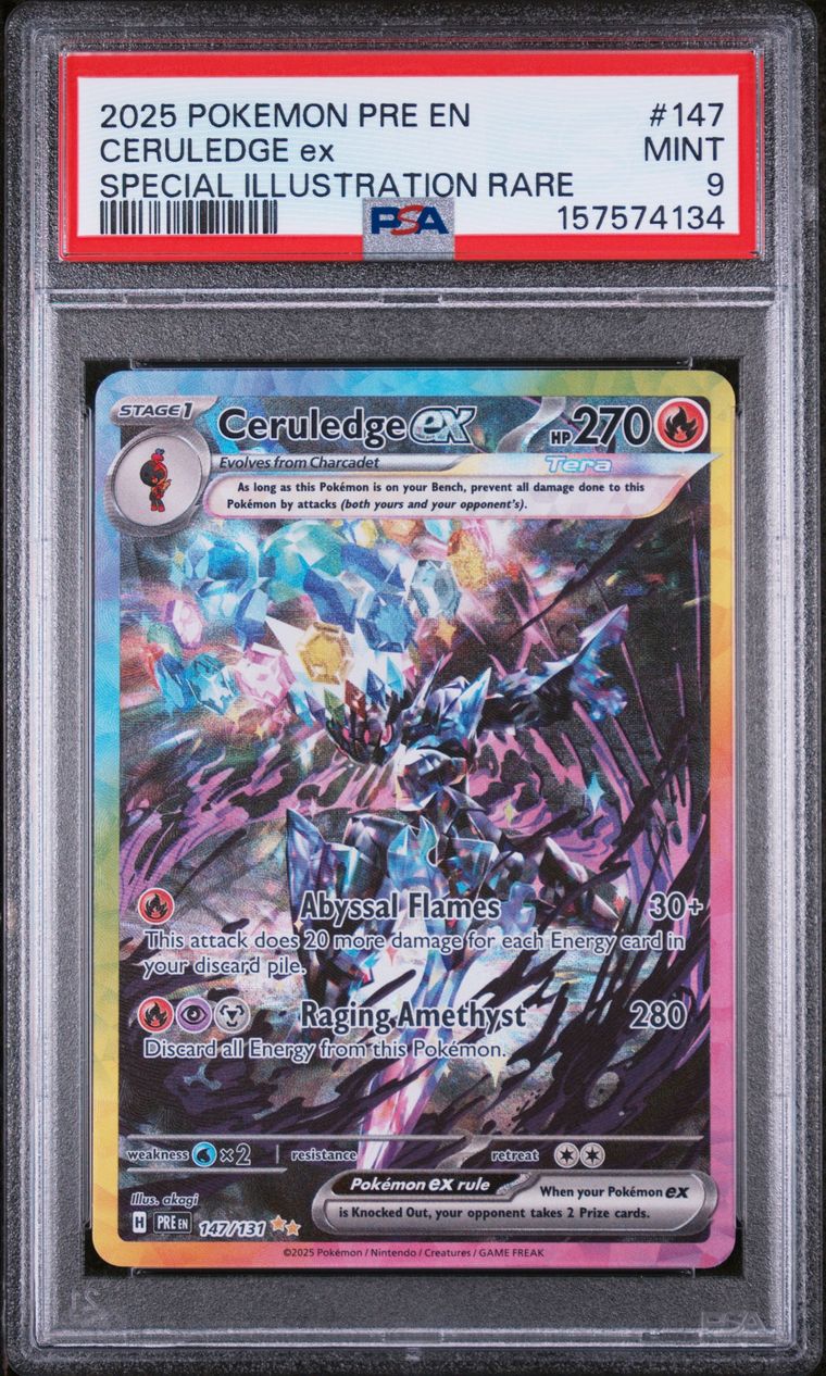 PSA 9 2025 Pokemon Pre En-Prismatic Evolutions #147 Ceruledge Ex Special Illustration Rare, PSA 9