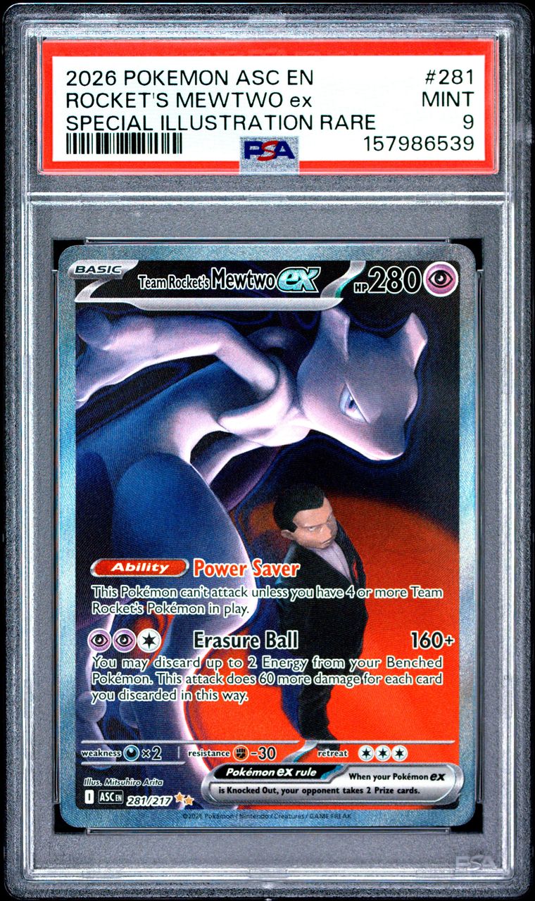 PSA 9 2026 Pokemon Asc En-Ascended Heroes #281 Rocket's Mewtwo Ex Special Illustration Rare, PSA 9