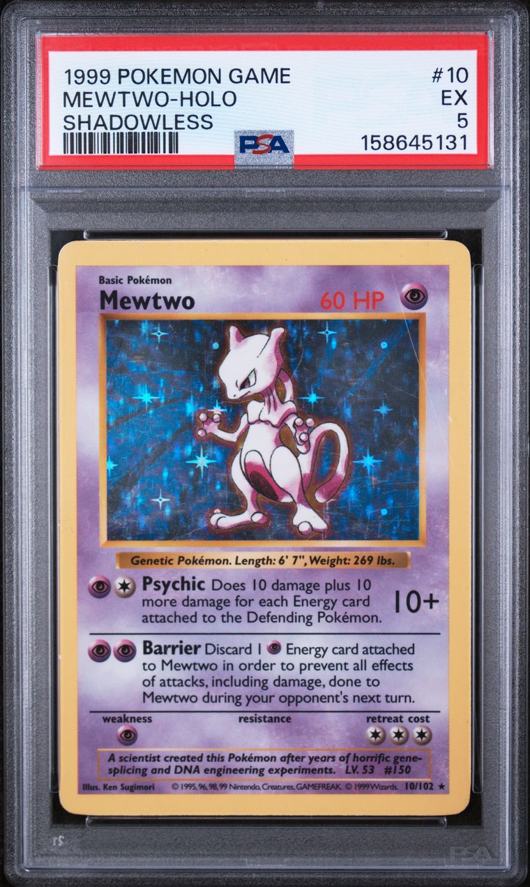 PSA 5 1999 Pokemon Game #10 Mewtwo-Holo Shadowless, PSA 5