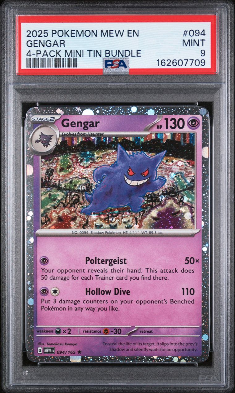 PSA 9 2025 Pokemon Mew En-151 #094 Gengar 4-Pack Mini Tin Bundle, PSA 9