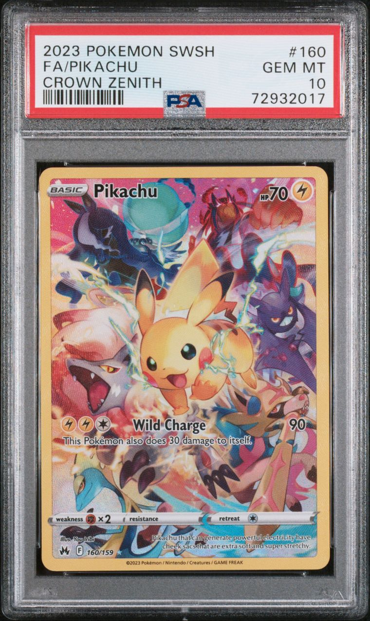 PSA 10 2023 Pokemon Sword and Shield Crown Zenith 160 Full Art/pikachu, PSA 10