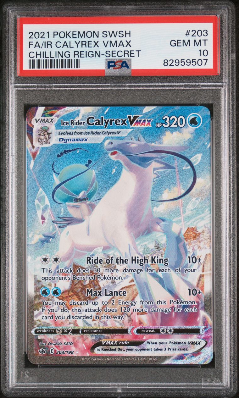 PSA 10 2021 Pokemon Sword & Shield Chilling Reign 203 Full Art/ice Rider Calyrex Vmax Secret, PSA 10