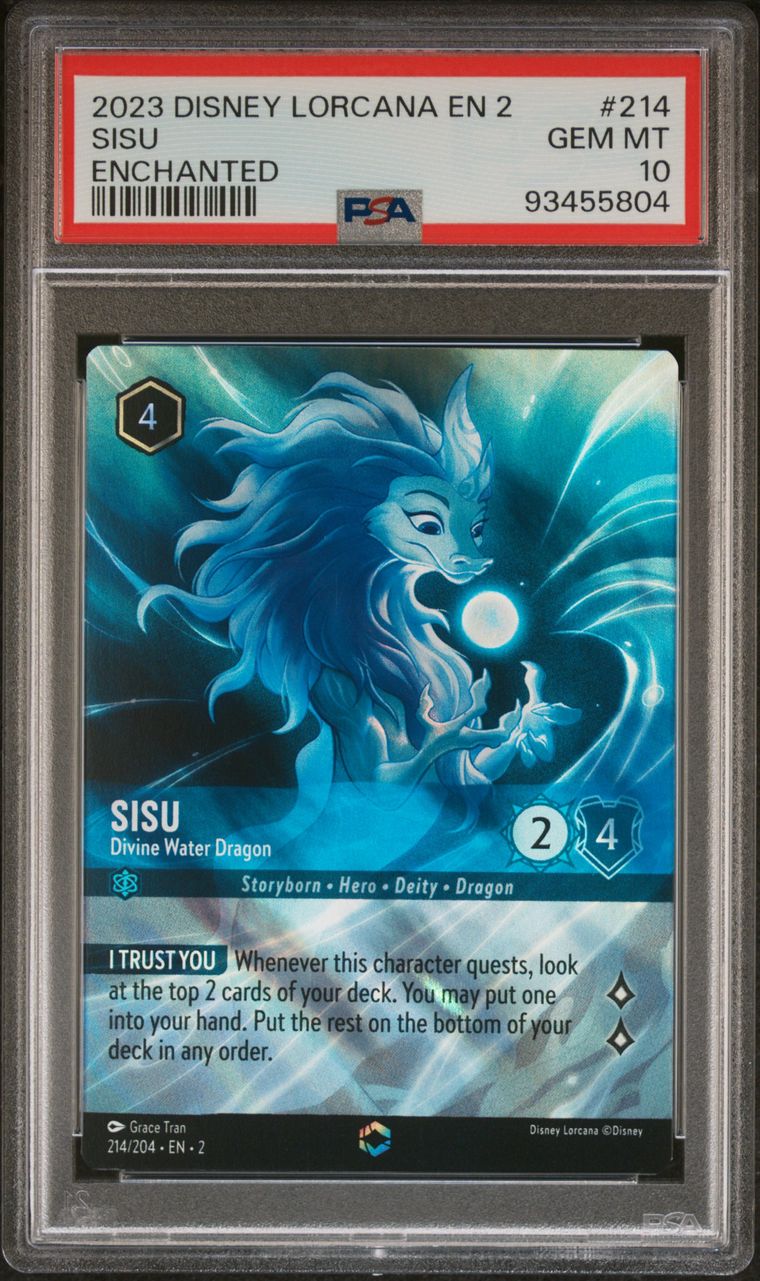 PSA 10 2023 Disney Lorcana En 2-Rise of the Floodborn 214 Sisu - Divine Water Dragon Enchanted, PSA 10