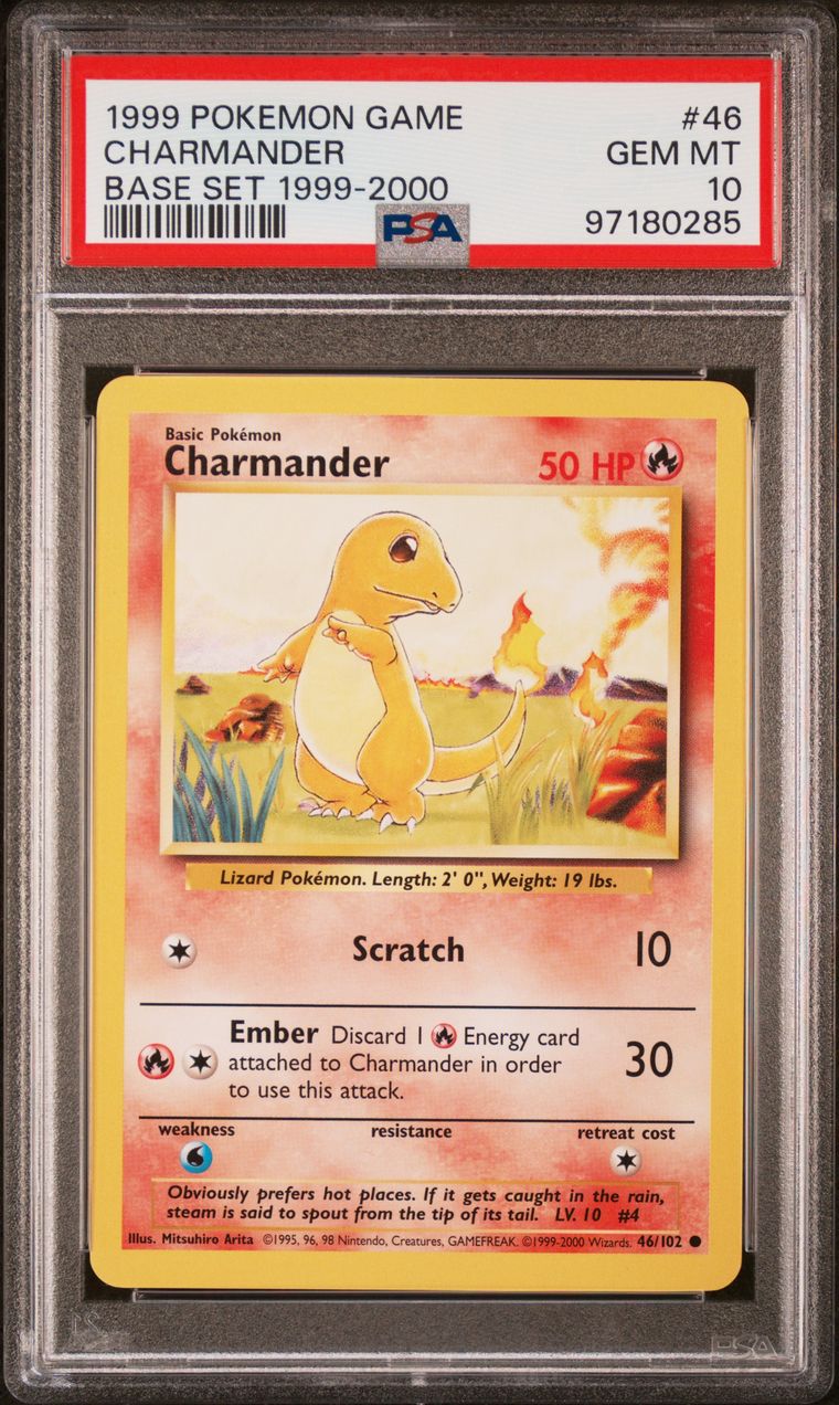 PSA 10 1999 Pokemon Game 46 Charmander Base Set 1999-2000, PSA 10